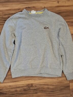 Lacoste Light Gray Crewneck Sweatshirt with Embroidered Croc Mens L NATIONAL GEO